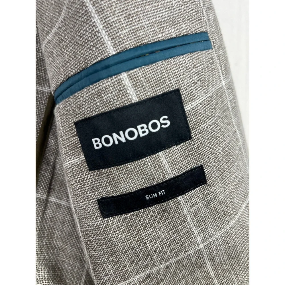 Bonobos Slim Fit Grey Linen Cotton Sport Coat Blazer 36L Tessuti di Sondrio
